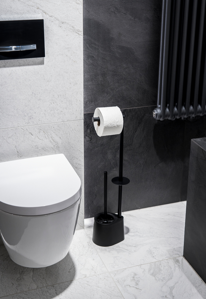 WC-garnitúra állvány kefével, fekete, tartaléktekercs-tartóval – 2. kép
