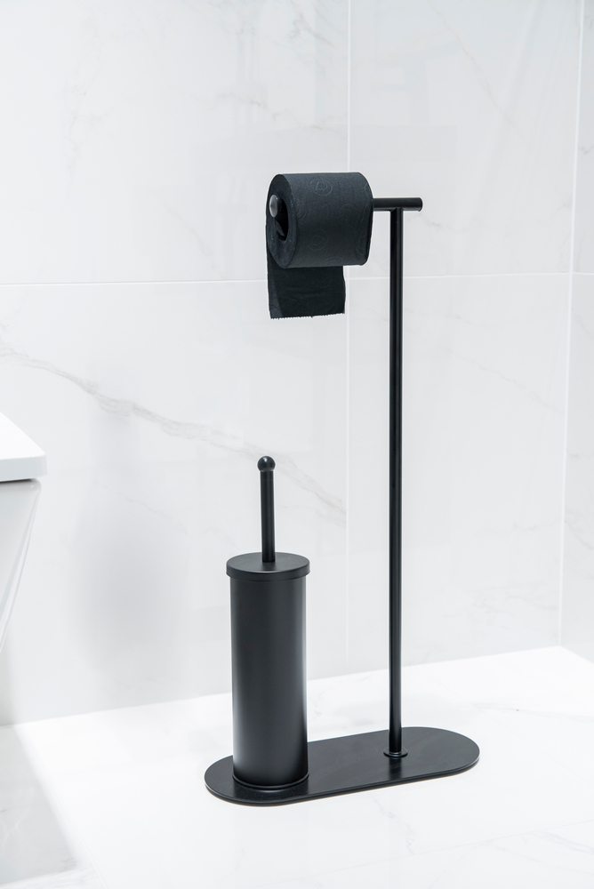 WC-garnitúra állvány kefével, matt fekete, széles talppal – 2. kép