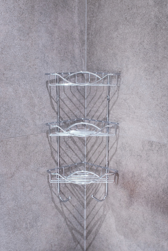 Sarokpolc, 3 szintes, akasztókkal, krómozott, 41 cm – 2. kép