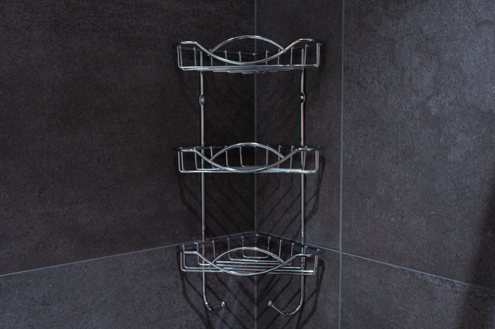 Sarokpolc, 3 szintes, akasztókkal, krómozott, 41 cm – 4. kép