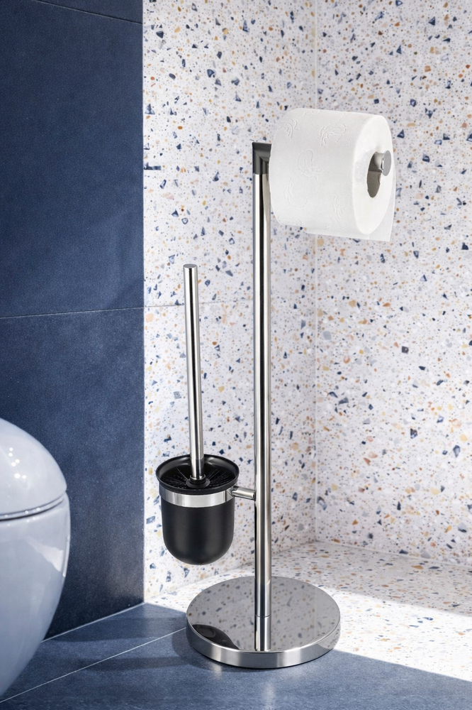 WC-garnitúra állvány, függesztett kefével, ezüst–fekete – 5. kép