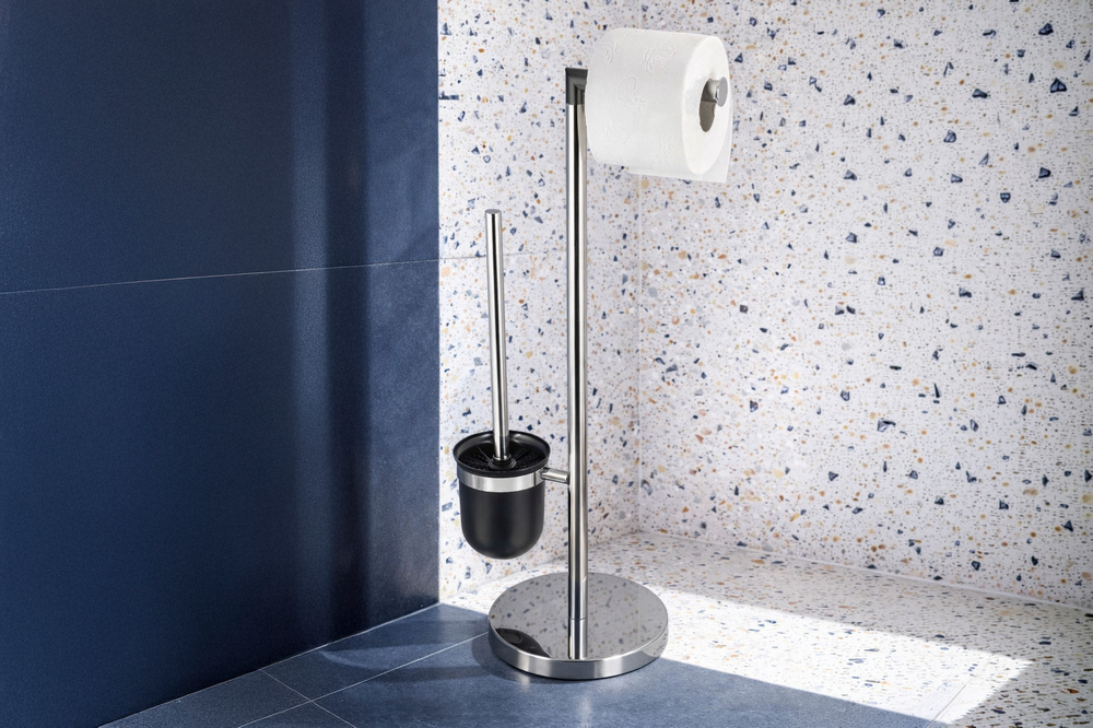 WC-garnitúra állvány, függesztett kefével, ezüst–fekete – 6. kép